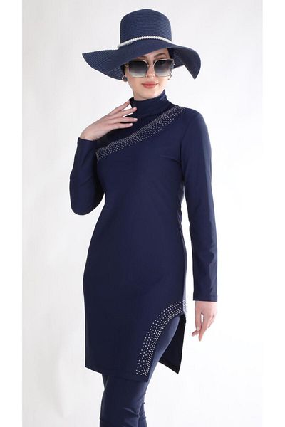ns tasa Silver Stone Navy Blue Design Hijab Swimsuit Set
