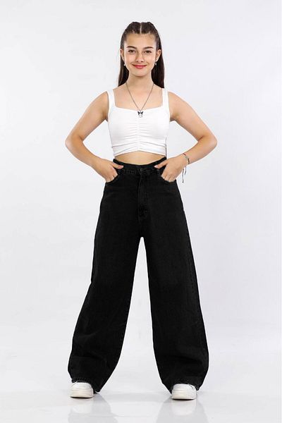 Asortik Kids Girls' Wide-Leg Loose-Fit Jeans