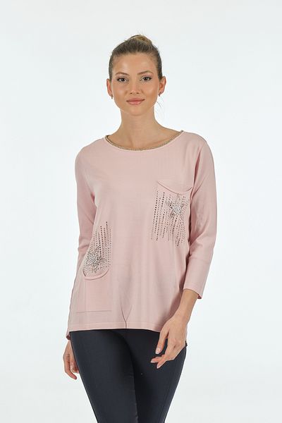 Two Mail Twomail Minimalist Oversize 3/4 Sleeve Women's Blouse - Pocket Detailed