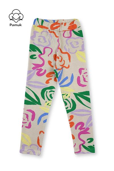 MK Mukko Kids Colanți lungi de sezon și de vară din lycra cu model de frunze pentru fete