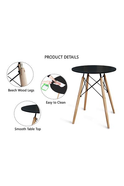Mahmayi طاولة مستديرة بقاعدة رباعية الأرجل وكراسي طعام DSW من طراز Eames Style، مجموعة من قطعتين - أسود