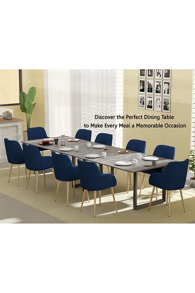 Mahmayi Dec 136 BLK Wooden Dining Table Loop-Leg, 10-Seater for Kitchen-360cm, Black Pietra Grigia