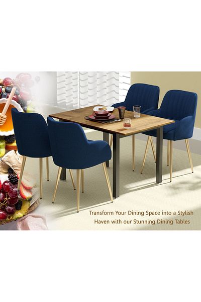 Mahmayi Dec 72 BLK Wooden Dining Table U-Leg, 4-Seater-120cm, Cognac Brown Sherman Oak Finish