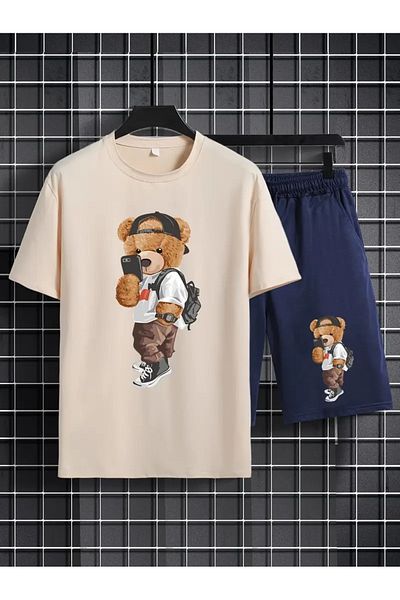 DAXİS Sportwear Company طقم رجالي مكون من قطعتين كاجوال برقبة دائرية وأكمام قصيرة وسروال قصير قابل للتعديل