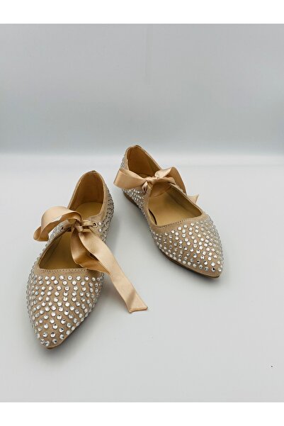 Aslının Butiği SHINNING Γυναικείες μπαλαρίνες με λεπτομέρεια από κρυστάλλινη πέτρα