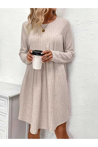 Kokosh moda Γυναικείο φόρεμα με ασύμμετρη κοπή με λεπτομέρεια με μακρύ μανίκι επένδυση fleece πλέξη ριμπ