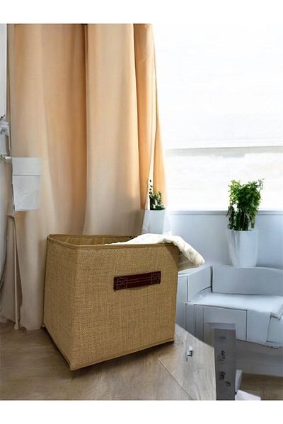 HD HOME COLLECTİON 3 Pieces Jute Coverless In-Cabinet Laundry Toy Organizer Folding Storage Box Organizer 30x30x30