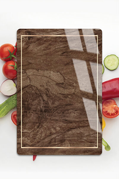 Harikabirev هاريكابيريف | البني والذهبي مع زخارف خشبية | لوح تقطيع زجاجي مضاد للخدش