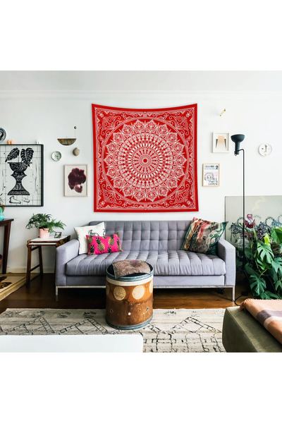 The Lucid Lab Червона богемська мандала настінна покришка - 135 см x 135 см