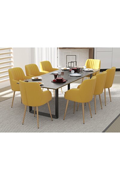 Mahmayi Dec 136 BLK Wooden Dining Table Loop-Leg, 6-Seater for Kitchen-140cm, Anthracite Metal Rocks