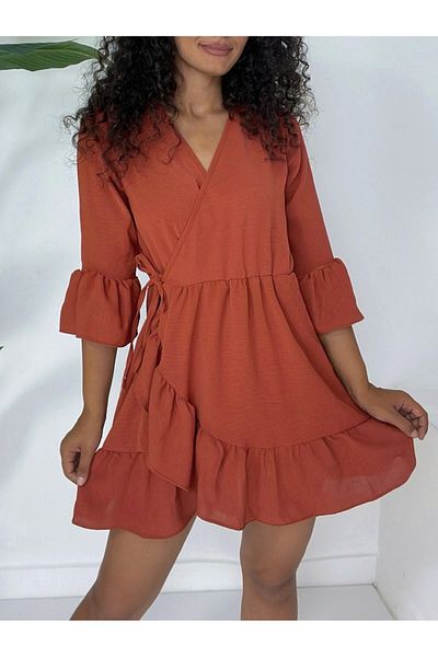 Modamorfo Ayrobin-Kleid mit Rüschen, Saum und Ärmeln, elastischer Taille – Fliese