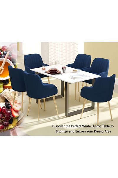 Mahmayi Dec 136 BLK Wooden Dining Table Loop-Leg, 6-Seater for Kitchen-140cm, Premium White