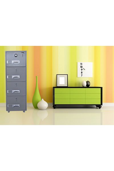Mahmayi Secure Plus Locking Dial For Better Organisation 4 Drawer Fire Filing Cabinet - 680-4DK, Grey