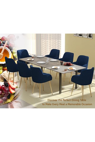 Mahmayi Dec 72 BLK Wooden Dining Table U-Leg, 8-Seater-240cm, Anthracite Metal Rocks Finish