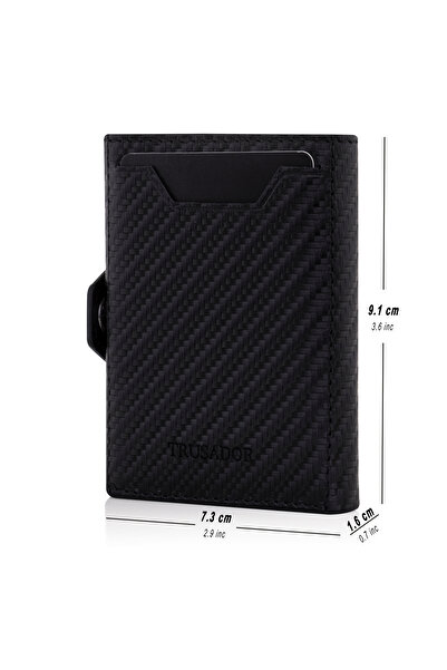 Trusador Verona Carbon Card Holder Genuine Leather Wallet Unisex Rfid Protected Minimalist Men Women Mini Gift