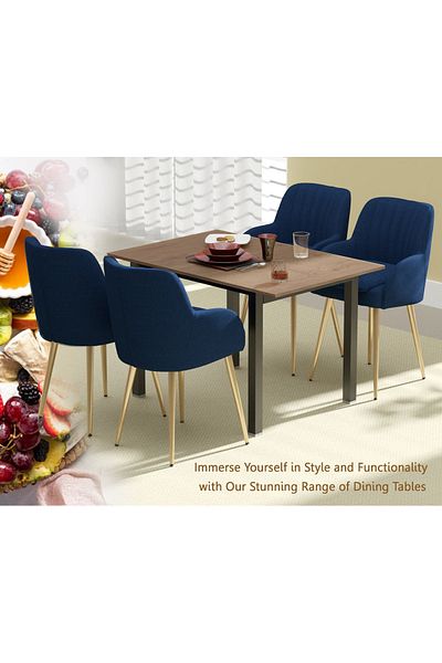 Mahmayi Dec 72 BLK Wooden Dining Table U-Leg, 4-Seater for Kitchen-120cm, Tobacco Halifax Oak Finish