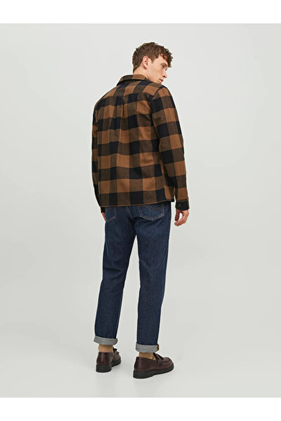 Jack & Jones Ανδρικό πουκάμισο Comfort Fit καφέ καρό JPRROY CHECK OVERSHIRT L/S SN