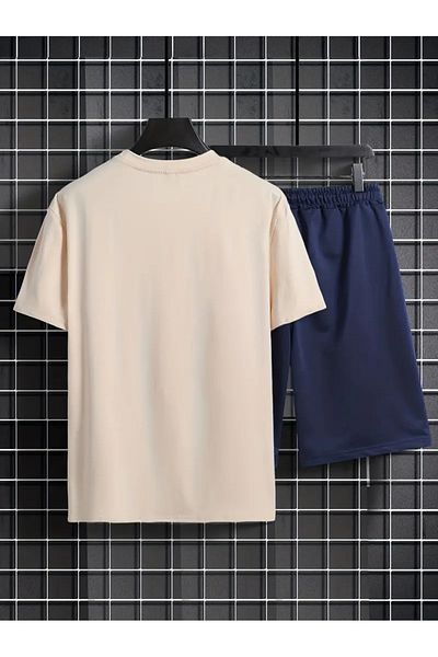 DAXİS Sportwear Company طقم رجالي مكون من قطعتين كاجوال برقبة دائرية وأكمام قصيرة وسروال قصير قابل للتعديل