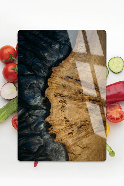 Harikabirev هاريكابيريف | الخشب البني الأسود مع شكل الحبوب الخشبية | لوح تقطيع زجاجي مضاد للخدش