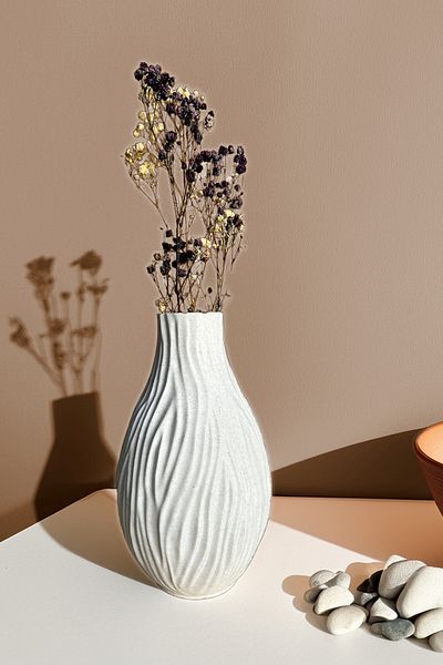 Obaco Decorative Natural Vase Oval Striped Wave Pattern Ornamental Vase