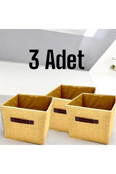 HD HOME COLLECTİON 3 Pieces Jute Coverless In-Cabinet Laundry Toy Organizer Folding Storage Box Organizer 30x30x30