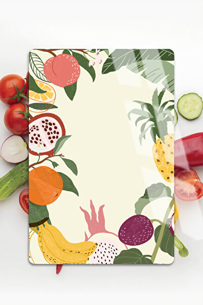 Harikabirev هاريكابيريف | الفواكه الاستوائية مع الزخارف | لوح تقطيع زجاجي مضاد للخدش