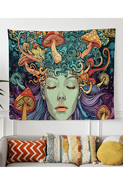 ALAMODECOR Стенно покритие с модел на момиче с гъбена глава