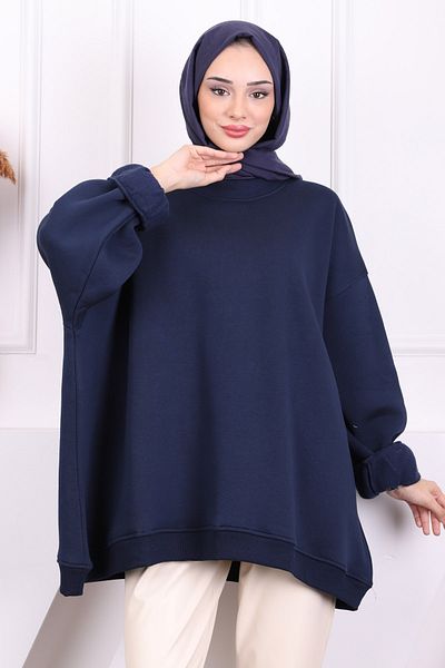 İmajButik Φούτερ Navy Blue Oversize με τρεις κλωστές