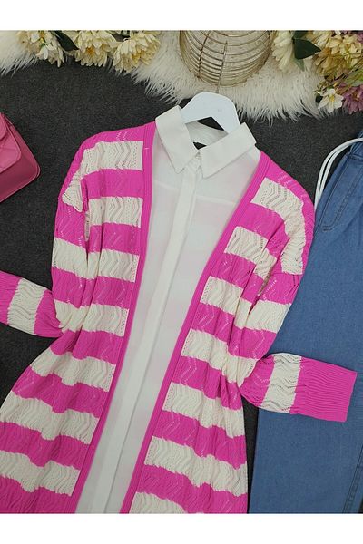 Modamorfo Durchbrochener Feinstrick-Cardigan mit Zickzackmuster