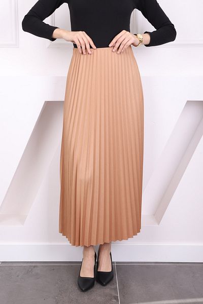 İmajButik Μπισκότο Δερμάτινη Πλισέ Φούστα