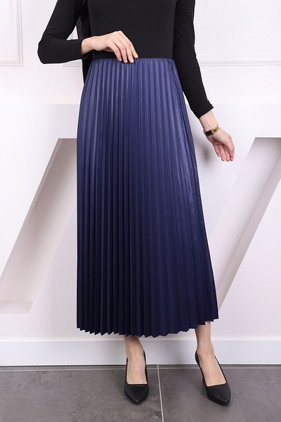İmajButik Δερμάτινη φούστα Navy Blue με πλισέ