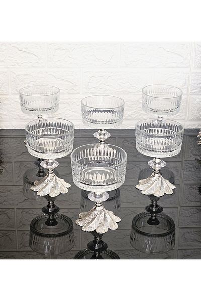 atabey home 6 Pieces Magnolia Cuts - Ice Cream and Sugar Bowl Casting Semerkand Silver Legs