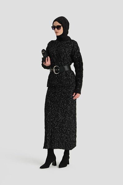 Armine Black Glitter Knitted Knitwear Set - 24Kd4207