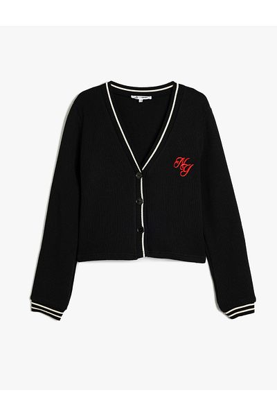 Koton Embroidery Detailed Long Sleeve Buttoned Ribbed V-Neck Knitwear Cardigan