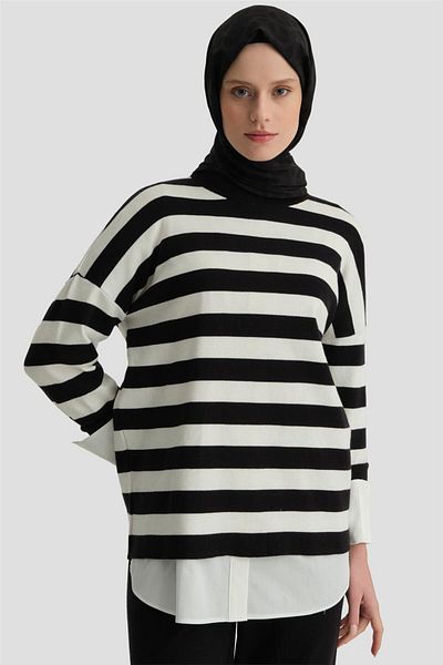 Armine Black Striped Knitwear Set - 24Kd4213