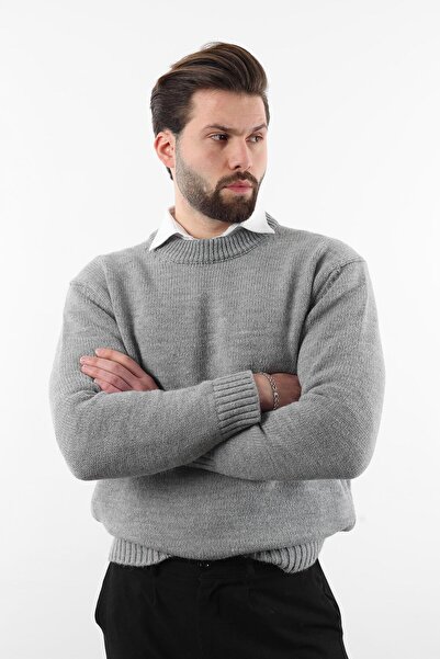 Madmext Gray Crew Neck Overfit Men's Knitwear Sweater E7402