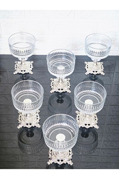 atabey home 6 Pcs Magnolia Bowl - Icecream and Sugar Bowl Cast Square Silver Legs