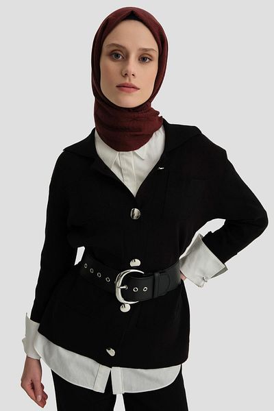 Armine Black Knitwear Set - Metal Button, 24Kd4212 Model