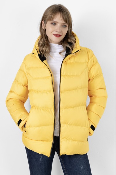 Montstop Γυναικείο κίτρινο με κουκούλα με επένδυση αδιάβροχο και ανθεκτικό στον αέρα πουπουλένιο παλτό Parka