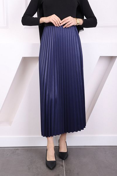 İmajButik Δερμάτινη φούστα Navy Blue με πλισέ