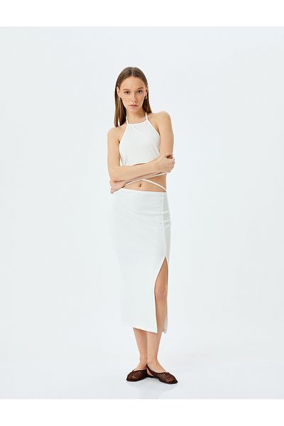 Koton Halter Neck Window Detailed Sleeveless Midi Dress Wrap