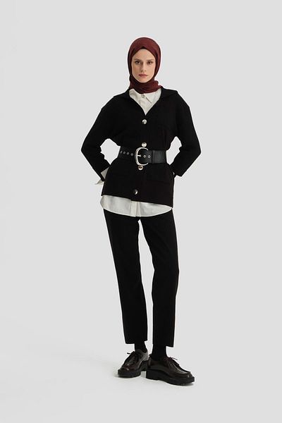 Armine Black Knitwear Set - Metal Button, 24Kd4212 Model