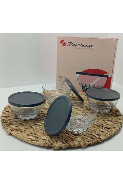 Paşabahçe 4 Pieces Mousse Bowl Set with Lid