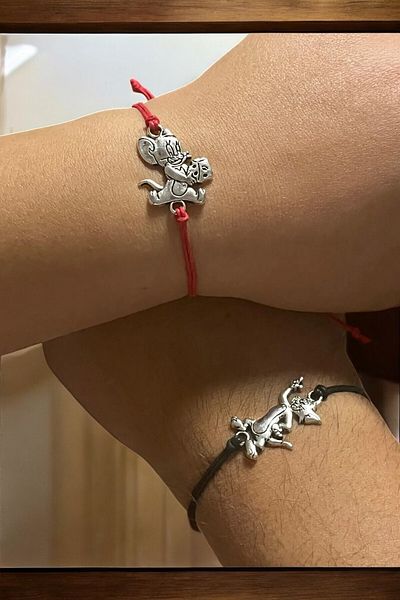 MİSSOYKAN Tom and Jerry Friendship and Lover Bracelet – Red-Black Adjustable String – Couple Combination-