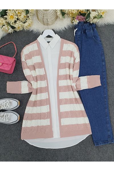 Modamorfo Durchbrochener Feinstrick-Cardigan mit Zickzackmuster
