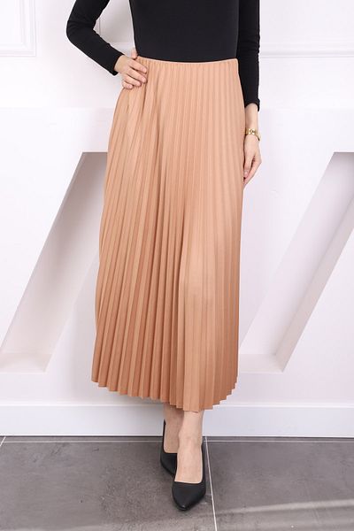 İmajButik Μπισκότο Δερμάτινη Πλισέ Φούστα