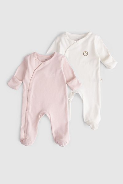 Little Gusto Set of 2 Organic Cotton Pink Jumpsuit with Gloves and Booties