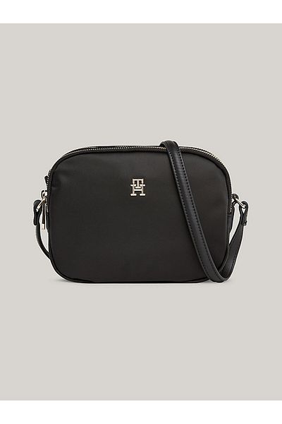 Tommy Hilfiger Women's Logo Leather Daily Use Black Shoulder Bag with Card Compartment AW0AW15638-BDS