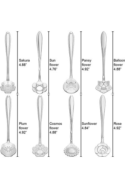 COOYA 8 Piece Coffee Teaspoon Set, Stainless Steel, Flower Patterns, Sugar Tea Stir Bar Stirring Spoon