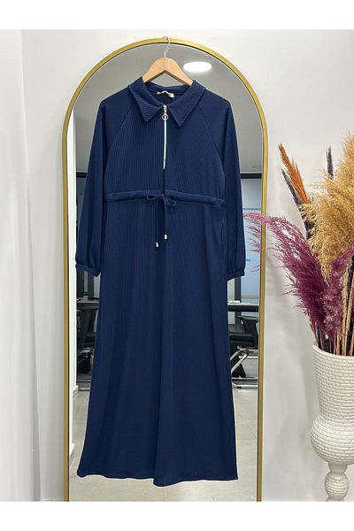 Ebrar Store Cansu Knitted Twist Dress with Tunnel Waist-Kn8085 Navy
